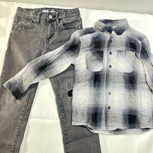 OshKosh B'gosh Black and Gray Plaid Button-Down Shirt